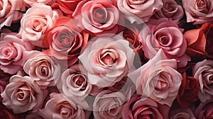 Closeup a bouquet of pink roses flower texture background for a Valentine's Day celebration or a summer wedding