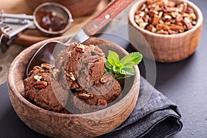 Closeup of a Bowl of Chocolate Ice Cream