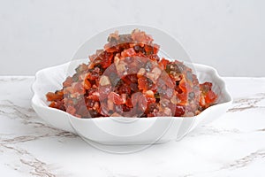 Closeup bowl of mixed glace candied fruit