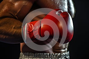 closeup of boxers clenched fist with red glove