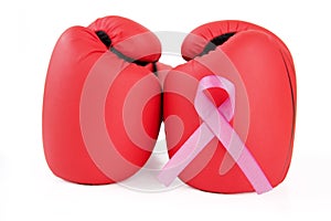 Closeup of boxing gloves with ribbon attached to