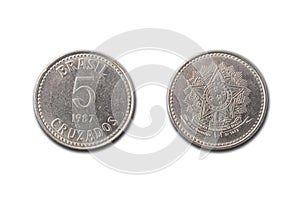 Closeup of Brazilian 5 cruzados coin photo