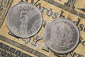 Closeup of Brazilian 5 cruzados coin photo