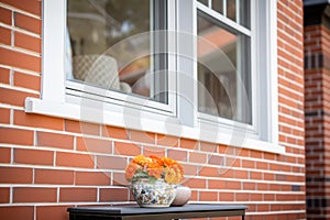 closeup of brick detailing around saltbox windows