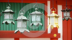 Closeup of bronze lanterns in Kasuga shrine