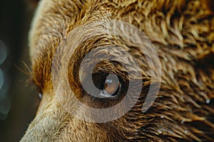 Closeup of brown bear's eye in detail