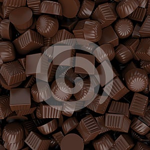 Closeup brown chocolate candy background, 3d rendering