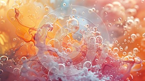 Closeup of bubbles in water with colorful background resembling a painting