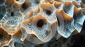 Closeup of a bumpy and rough piece of coral with pockets and crevices for sea creatures to hide in
