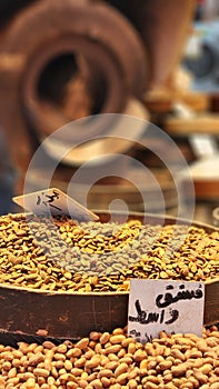 Closeup of bunch of almonds and peanuts