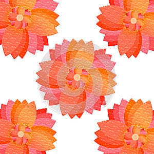 closeup the bunch pink orange flower art on the red white background