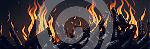 Closeup of burning coals from a fire. Ai Generated