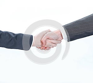 Closeup of a business handshake men and business women.