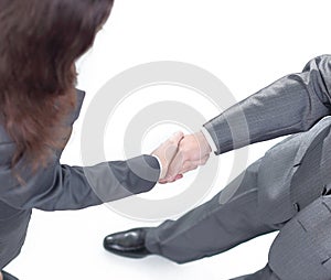 Closeup of a business handshake men and business women.
