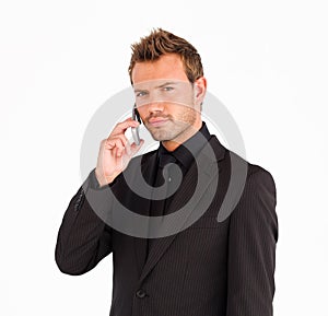 Closeup of businessman with cell phone