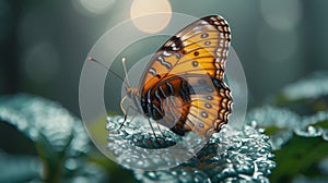 Closeup of a butterfly perched on a leaf its wings fluttering in a mesmerizing pattern as it explores the evermoving