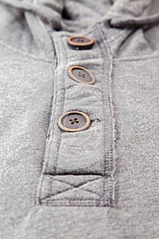 Closeup of the buttons on men hoodies.