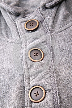 Closeup of the buttons on men hoodies.