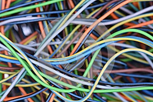 Closeup of cable and wire in computer network