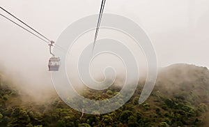 Closeup of cablecar way with fog to Nongping village ,Hongkong