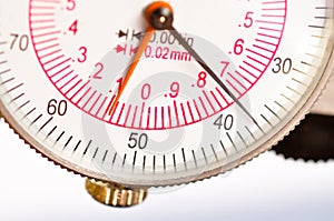 Closeup Caliper Dial Face with Hands