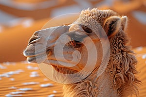 Closeup of a Camelids snout in the desert, a terrestrial animal in nature