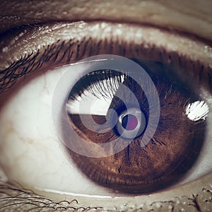Camera in human eye closeup photo