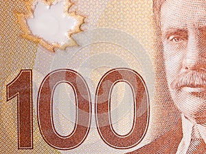 Closeup of a Canadian 100-dollar bill