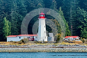 Closeup of Cape Mudge Lighthouse in Quadra Island, Canada