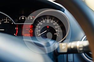 Closeup car dashboard with LED red light