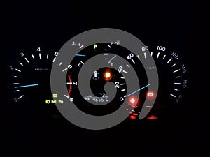 closeup of car dashboard speedomer panel instrument