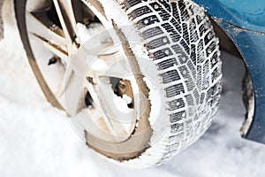 Closeup of car winter tire
