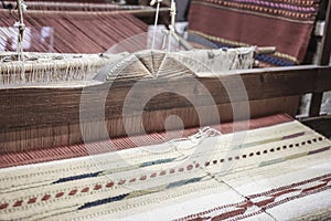 Closeup of carpet loom
