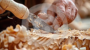 Detailné z rezbár ruky sochárstvo nástroj v drevený zabednit tvorba umelecký sochárstvo 