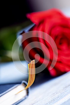 Red rose, catalan flag and book