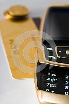 Closeup cell phone and card