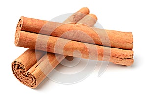 Closeup of Ceylon cinnamon sticks isolated on the white background