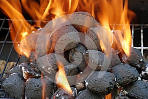 Closeup charcoal barbecue briquettes