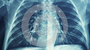 A closeup of a chest xray being assessed by AI software for signs of early stage lung cancer or other respiratory photo