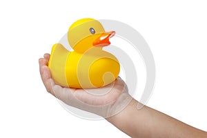 Child Holding Rubber Duckie photo