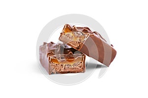Closeup of chocolate bar isolated on white