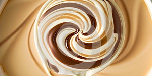 Closeup of chocolate and coffee cream swirls, abstract food background