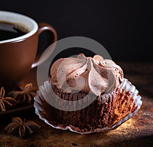 Chocolate Cupcake and Cup of Coffee