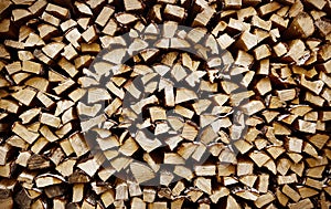 Closeup of chopped fire wood stack