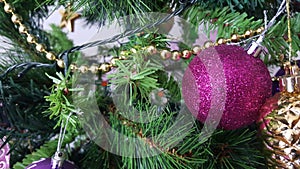 Closeup of Christmas tree decorations