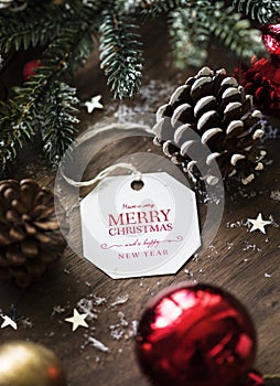 Closeup of Christmas wishing card tag