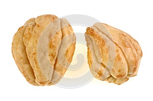 Chayotes in closeup on white background