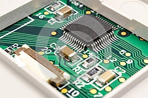 Closeup circuit board with installed electronic components