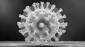 Closeup of the circular and symmetrical shape of a virus capsid photo