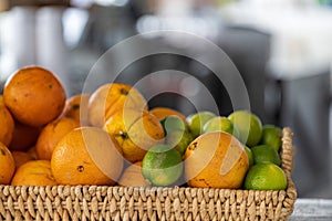 Closeup of citruses on the basket